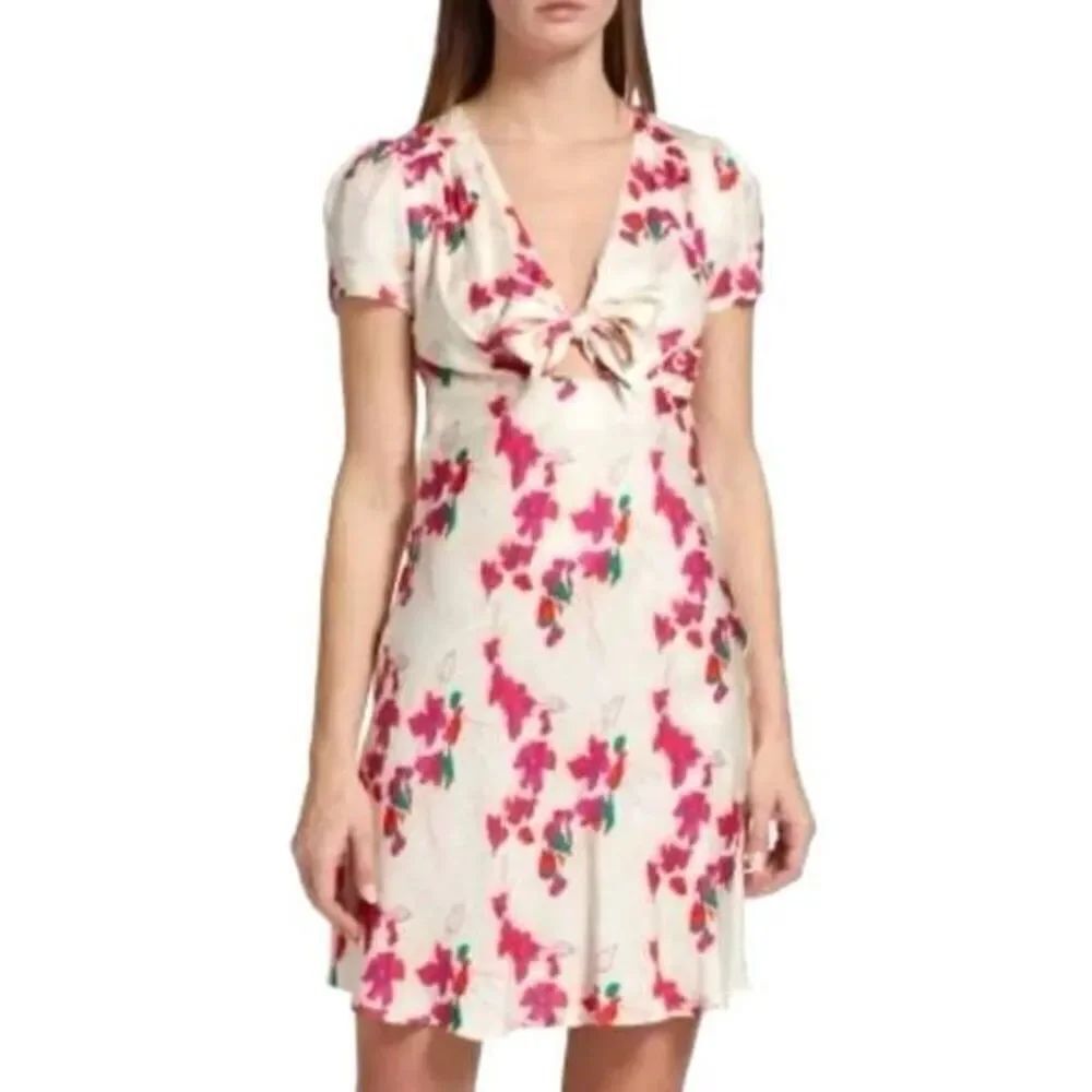Ba&sh Womens Elita Floral Jacquard Tie Front Cut Out Mini Dress Size L